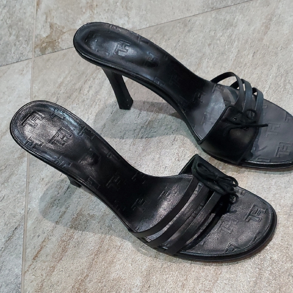 Tommy Hilfiger Black Leather Women's Heels